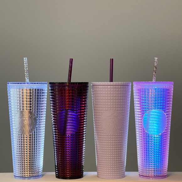 Starbucks Lilac Pink Silver Grid Tumbler Bundle